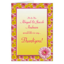 Pink Yellow Gerbera Daisy Flowers Wedding Thankyou Greeting Cards