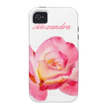 Pink & Yellow Rose with Personalised Name iPhone 4/4S Case