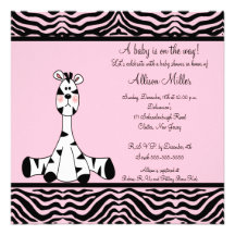Pink Zebra Baby Shower Invitation