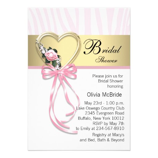 Pink Zebra Black Gold Zebra Bridal Shower Personalized Invites