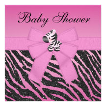 Pink Zebra & Butterflies Faux Glitter Baby Shower Invites