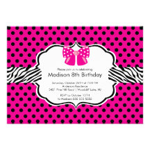 Pink Zebra Diva Tween Birthday Party Invitation