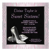 Pink Zebra High Heels Sweet 16 Party Invites