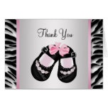 Pink Zebra Pink Black Baby Girl Shower Thank You Greeting Card