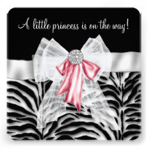 Pink Zebra Pink Black Princess Baby Shower Invitations