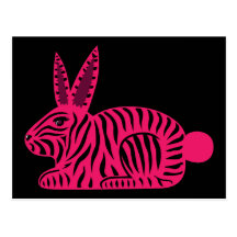 Pink Zebra Rabbit Post Card