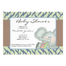 Pink Zebra Striped Baby Elephant Shower Custom Announcements