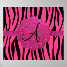 Pink zebra stripes monogram poster