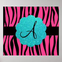 Pink zebra stripes monogram poster