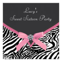 Pink Zebra Sweet 16 Birthday Party Custom Invitation
