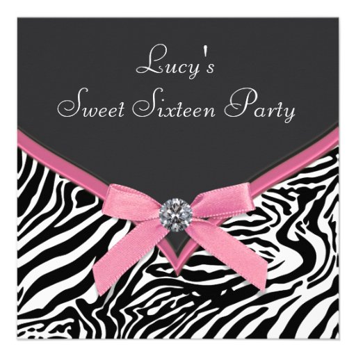 Pink Zebra Sweet 16 Birthday Party Custom Invitation
