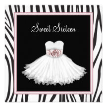 Pink Zebra Sweet Sixteen Birthday Party Announcements