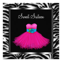 Pink Zebra Sweet Sixteen Birthday Party Custom Invitations