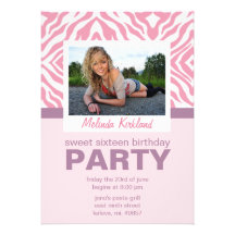 Pink Zebra Sweet Sixteen Birthday Party Invitation