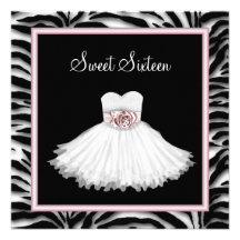 Pink Zebra Sweet Sixteen Birthday Party Custom Invitation