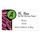 Pink Zebra Teacher Business Cards