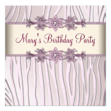 Pink Zebra Womans Birthday Party Announcements
