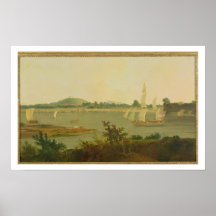Pinnace Sailing Down the Ganges past Monghyr Fort, Print