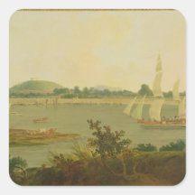 Pinnace Sailing Down the Ganges past Monghyr Fort, Square Sticker