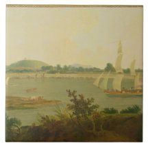 Pinnace Sailing Down the Ganges past Monghyr Fort, Ceramic Tiles