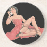 Pinup in Long Dress and Nylons Beverage Coasters