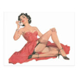 Pinup in Long Dress and Nylons Postcards