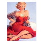 Pinup in Red Dress Post Cards