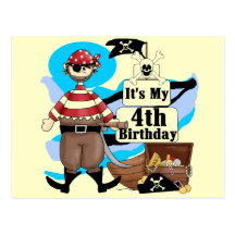 Pirate 4th Birthday Tshirts and Gifts Post Cards