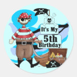 Pirate 5th Birthday Tshirts and Gifts Round Sticker