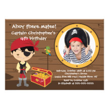 Pirate Ahoy Mates Boy Photo Birthday Party Personalized Announcement