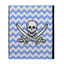 Pirate, Blue Chevron Jolly Roger iPad Case