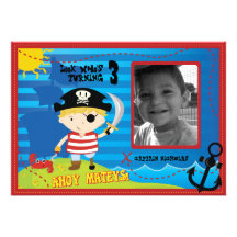 Pirate Boy Birthday Party Invitation, Ahoy Mateys!