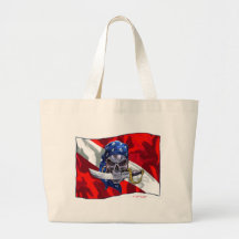 Pirate Skull on Dive Flag Tote Bags