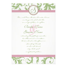 Pistachio Clover Rose Petal Damask Wedding Invite