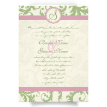 Pistachio Clover Rose Petal Damask Wedding Invite