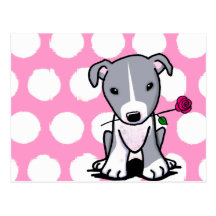 Pit Bull With Flower Post Card