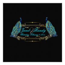 PixDezines aqua peacocks/DIY colour Custom Invitations