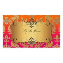 PixDezines Baroque damask/orange+pink Business Card Template