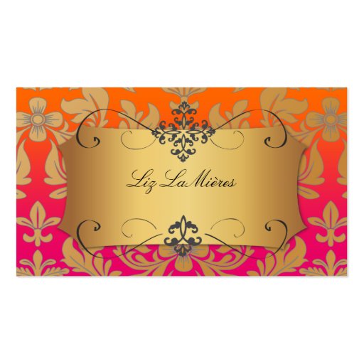 PixDezines Baroque damask/orange+pink Business Card Template