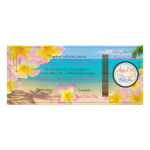 PixDezines Boarding Pass Pink Plumerias+beach Personalized Invitation