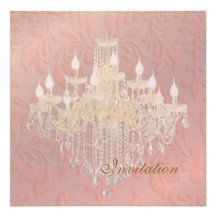 PixDezines Chandelier Pink Champagne Baroque Damas Personalised Invitation
