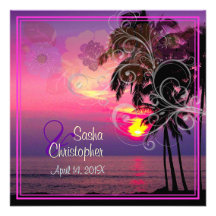 PixDezines Hawaiian Sunset Beach /Luau+Swirls Personalised Invitations