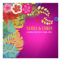 PixDezines Hibiscus+monstera/yellow+fuschia Personalized Announcement