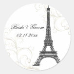 PixDezines La Tour Eiffel+Swirls/DIY colour Round Stickers