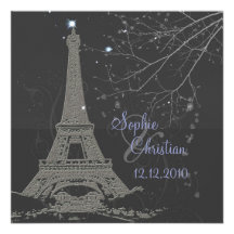 PixDezines La Tour Eiffel+Swirls Personalised Invitations