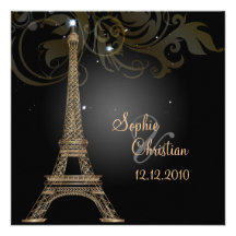 PixDezines La Tour Eiffel+Swirls Personalised Invitation