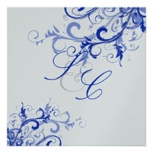 PixDezines Metallic Silver + Royal Blue Swirls Custom Invitations