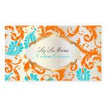 PixDezines pavo damask/coral+aqua business cards