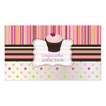 PixDezines pink hearts cupcake+stripes Business Cards