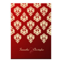 PixDezines Rossellini Damask, Ivory + Red Velvet Personalised Announcements